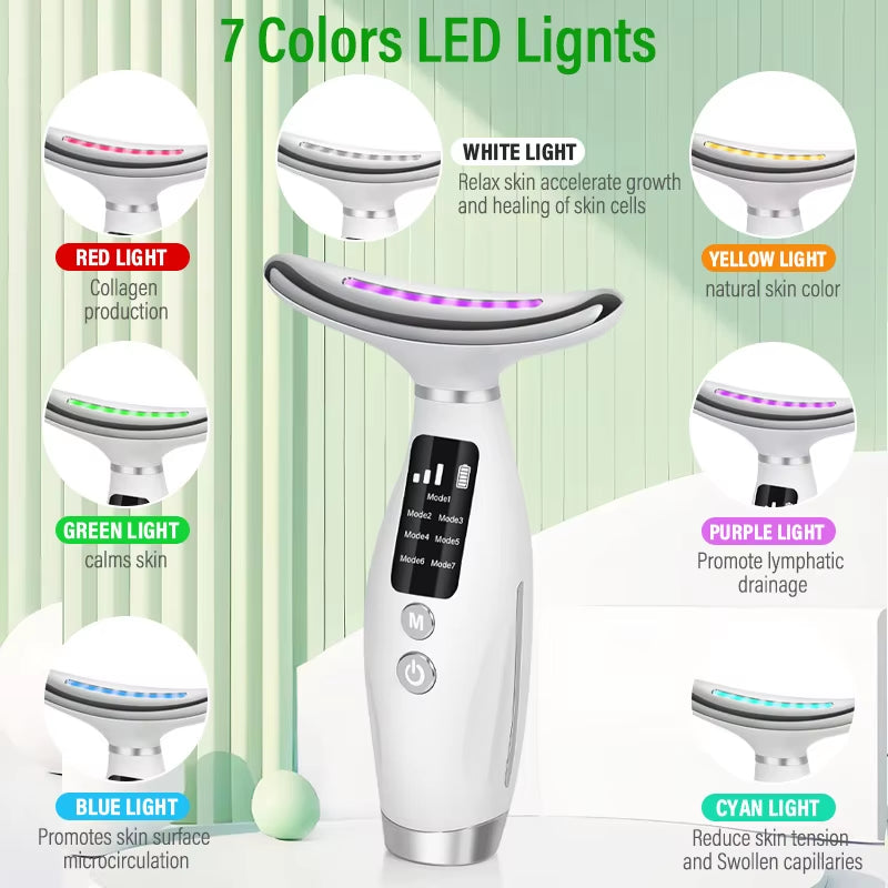 7 Color Facial Neck Massager EMS Micro-Current Neck Face Beauty Device for Enhanced Face Neck and Shoulder Care with Vibrating