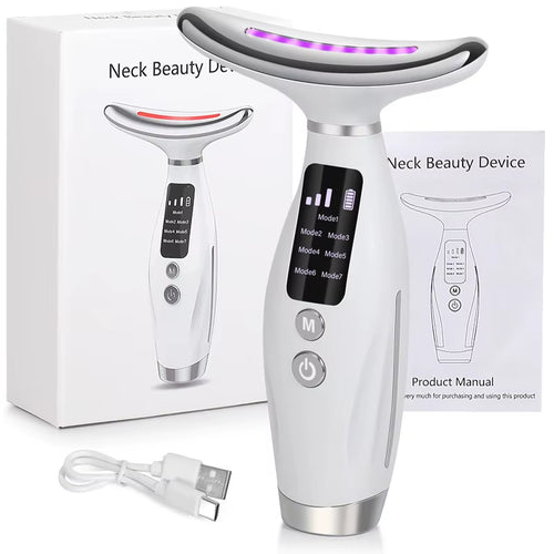7 Color Facial Neck Massager EMS Micro-Current Neck Face Beauty Device for Enhanced Face Neck and Shoulder Care with Vibrating