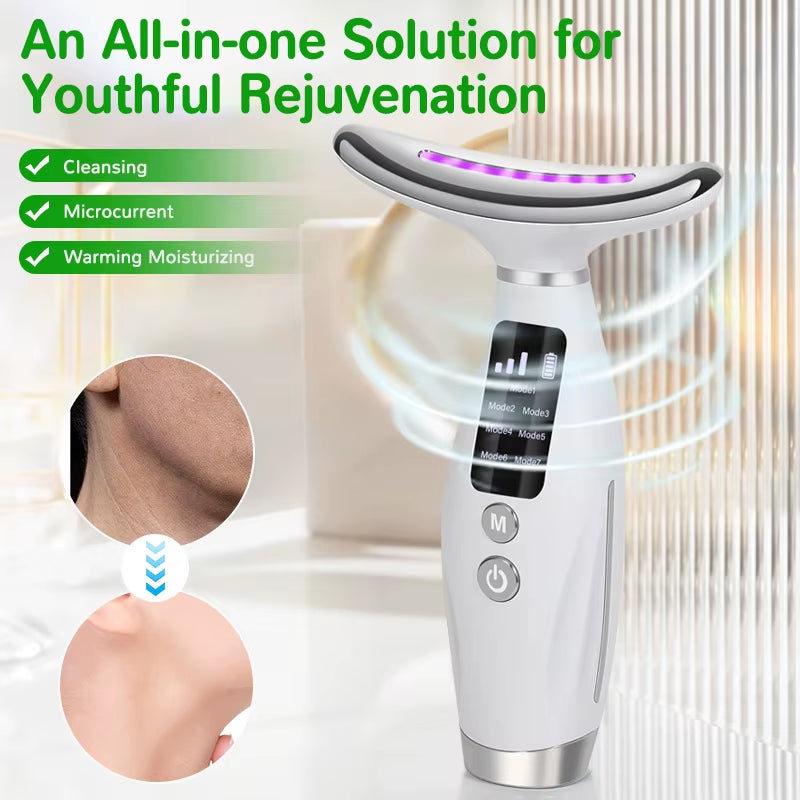 7 Color Facial Neck Massager EMS Micro-Current Neck Face Beauty Device for Enhanced Face Neck and Shoulder Care with Vibrating